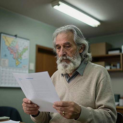 Elderly Man Reading Document Indoors