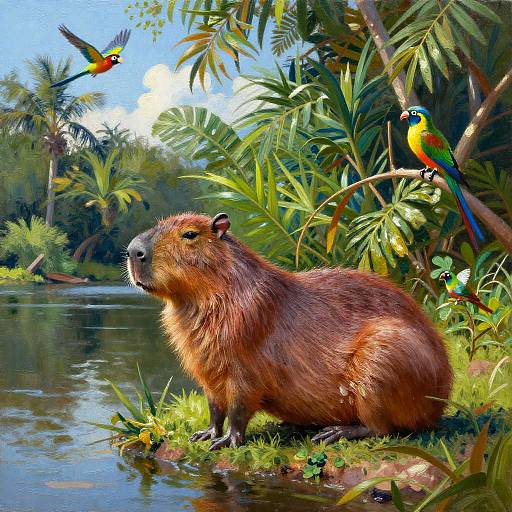 Impressionist Red Capybara by River