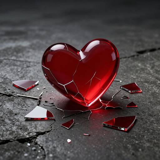 Shattered Red Glass Heart on Concrete
