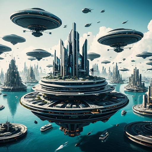 Futuristic Floating City with Airborne Platforms