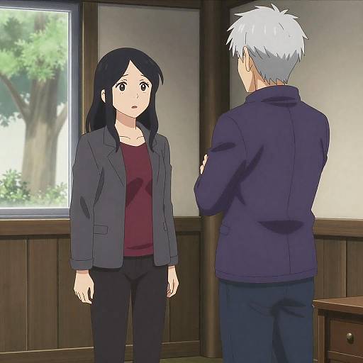 Anime Style Conversation in Wooden Room