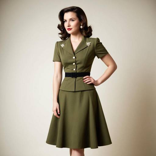 1940s Style Olive Green Dress with Fitted Waist