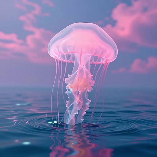 Ethereal Pink Jellyfish Over Ocean