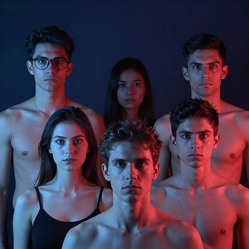 Intense Group Portrait in Dramatic Lighting