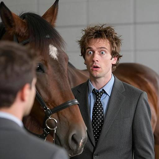 Surprised Man Staring at a Horse