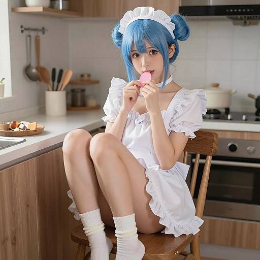 Playful Blue-Haired Anime Maid