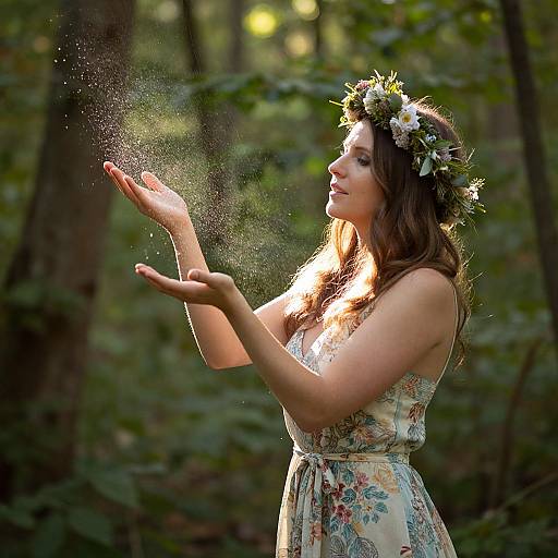 Enchanting Woman in Floral Forest