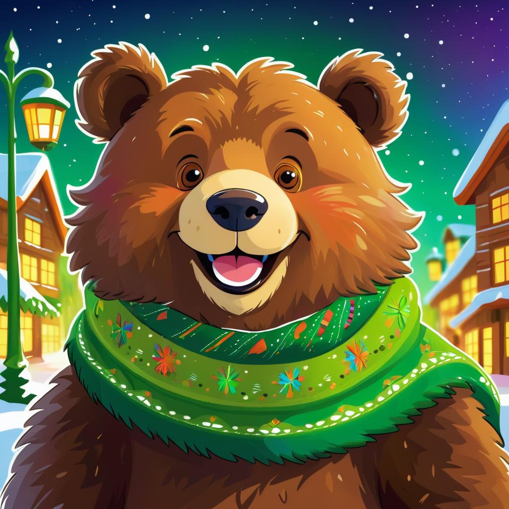 Joyful Brown Bear in Colorful Scarf