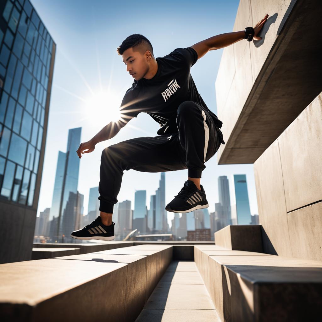 Dynamic Parkour Athlete in Urban Environment