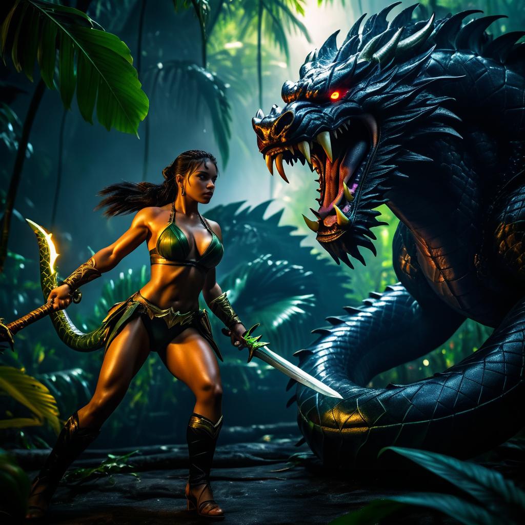 Epic Jungle Battle: Fighter vs Serpent