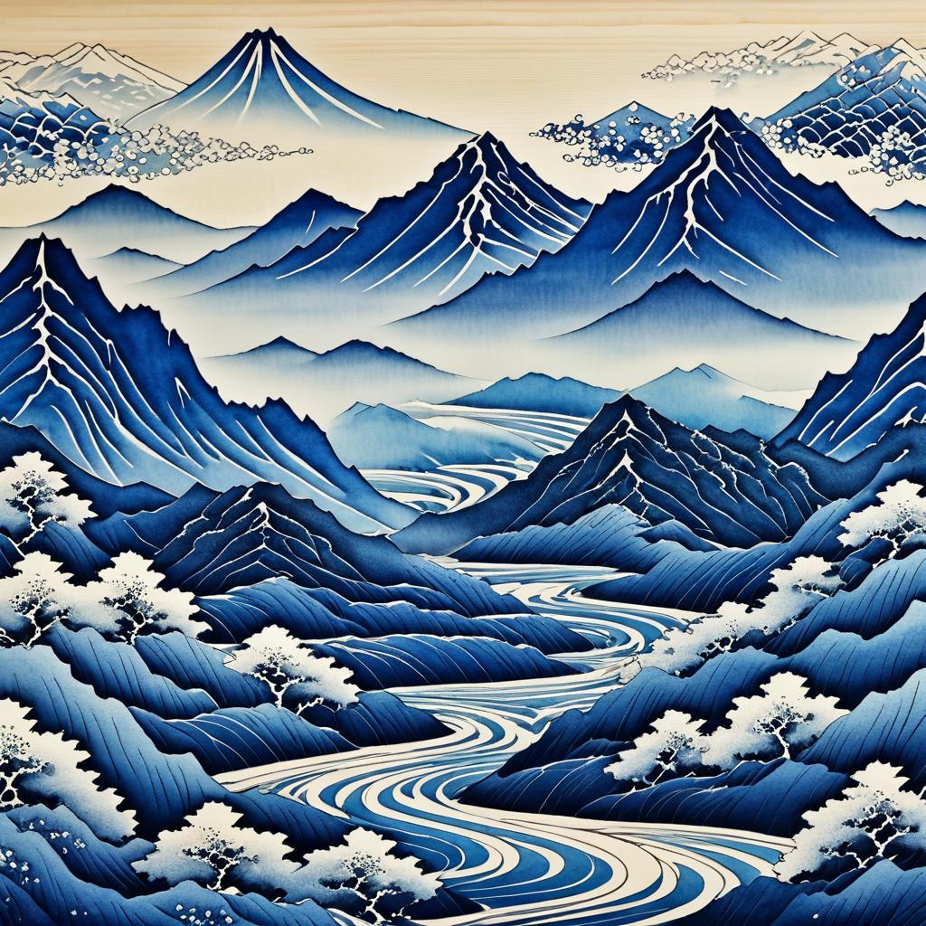 Elegant Hokusai-Inspired Mountain Adventure