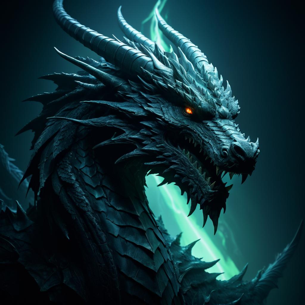 Eerie Dragon Portrait with Atmospheric Depth