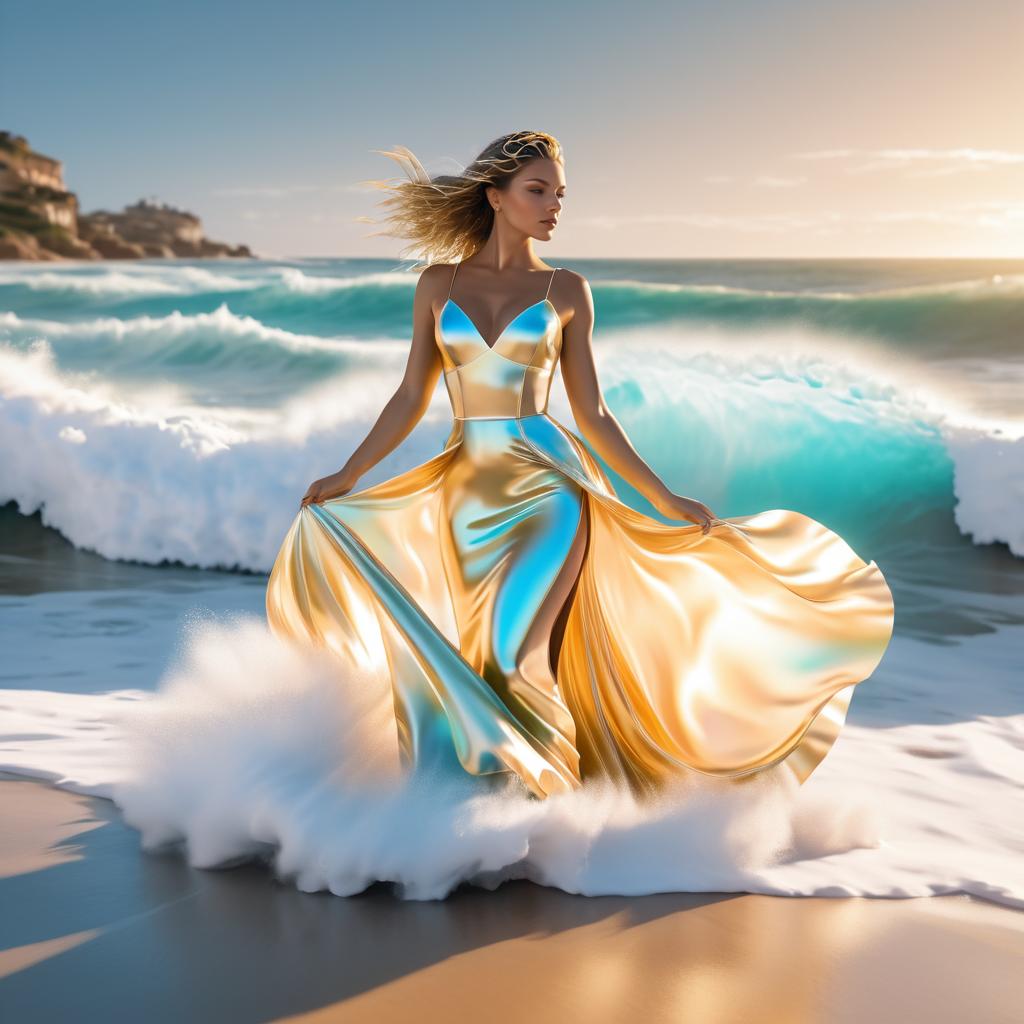 Graceful Australian Woman by the Waves