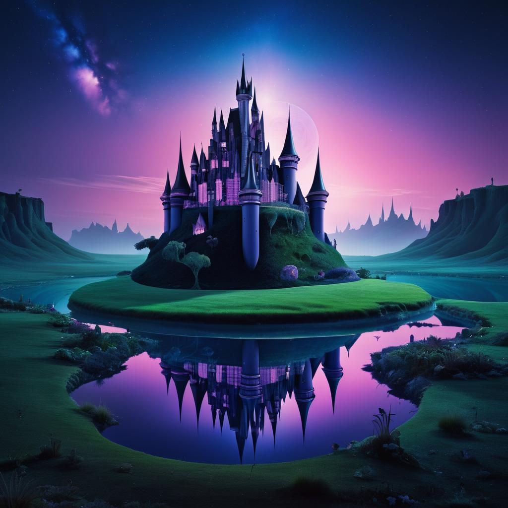 Surreal Alien Planet with Dark Castle