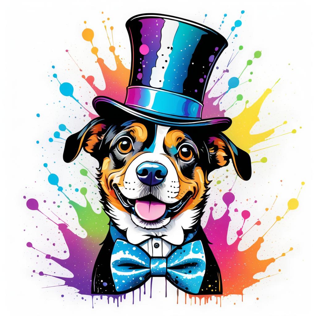 Whimsical Dog in Top Hat Illustration