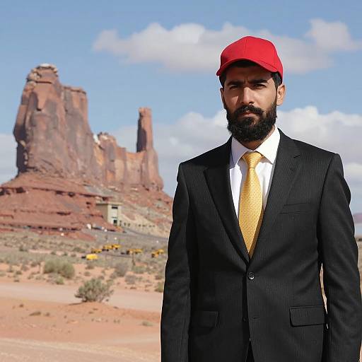 Serious Bearded Man in Desert Landscape