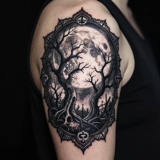 Gothic Moon Blackwork Tattoo