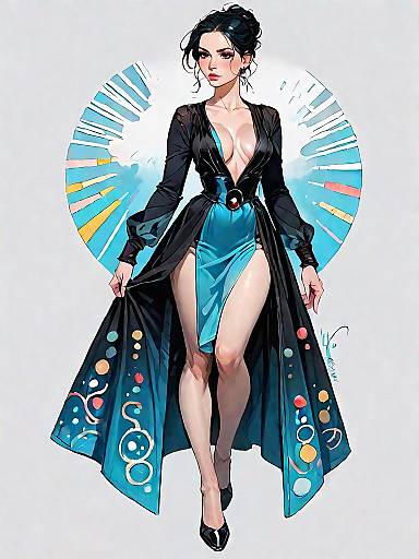 Stylish Woman in Chic Blue and Black Dress