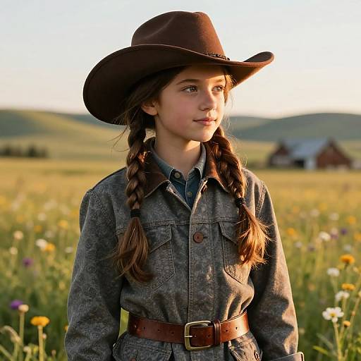 Adventurous Girl in Sunlit Field