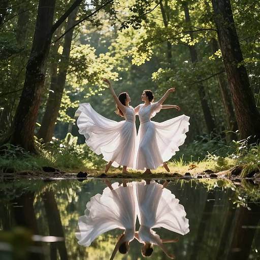 Ethereal Dancers in Sunlit Forest