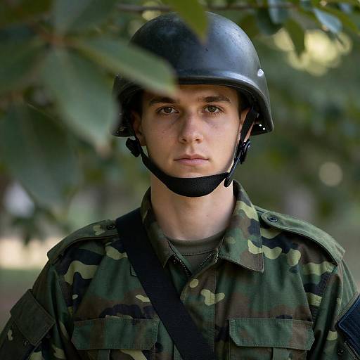 Young Soldier Partially Hidden in Foliage