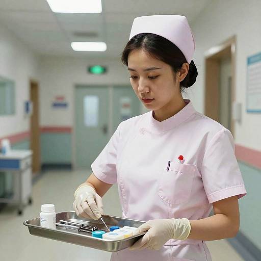 Realistic Nurse Preparing Medical Supplies