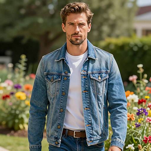 Stylish Man in Denim Jacket Portrait