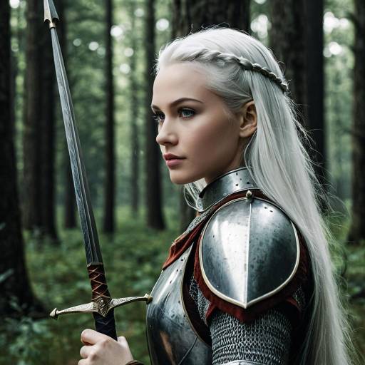Young Woman in Medieval Armor with Sword