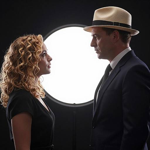 Man and Woman Facing Each Other with Backlit Circle