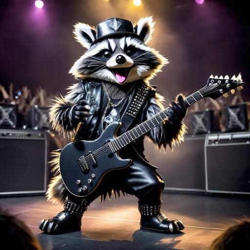 Anthropomorphic Raccoon Rock Star Playing Guitar