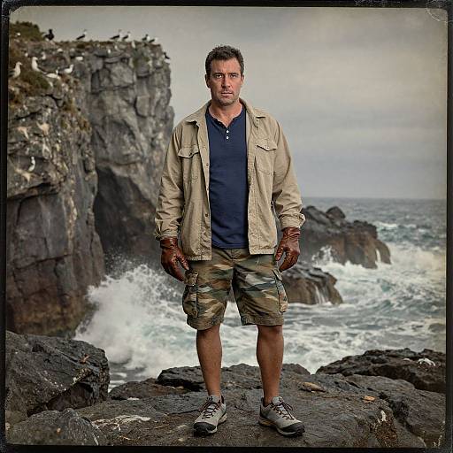 Masculine Man on Rocky Coastal Cliffs