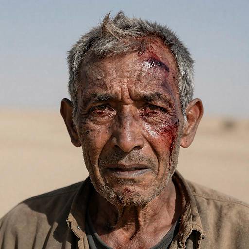 Distressed Elderly Man in Desert Setting