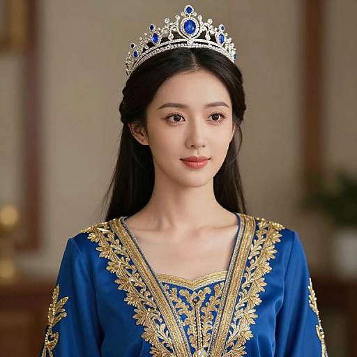 Regal Woman in Blue Dress