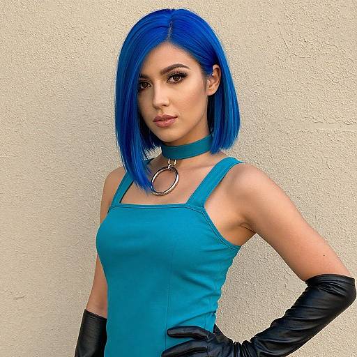 Confident Woman with Vibrant Blue Hair