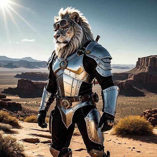 Anthropomorphic Lion Warrior in Silver Armor