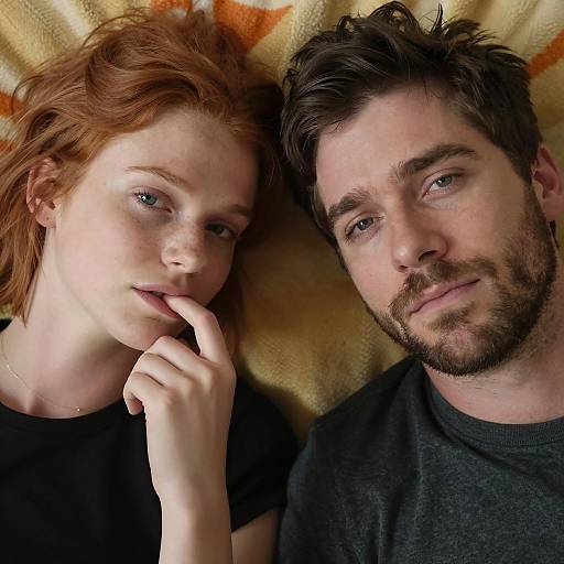 Close-up of Thoughtful Young Couple Lying Side by Side