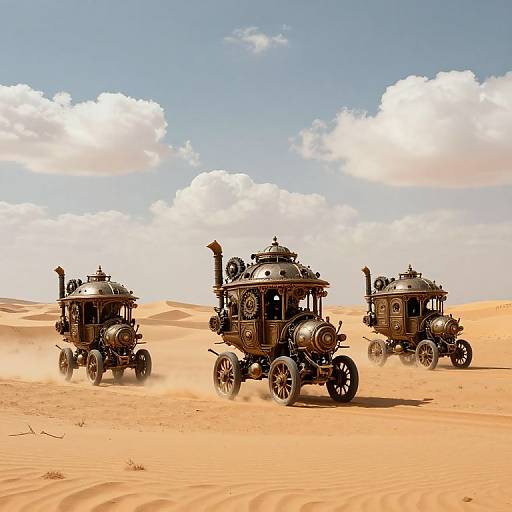 Steampunk Caravans Crossing Golden Desert