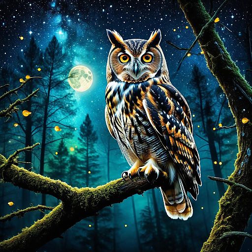 Mystical Owl in a Starry Forest