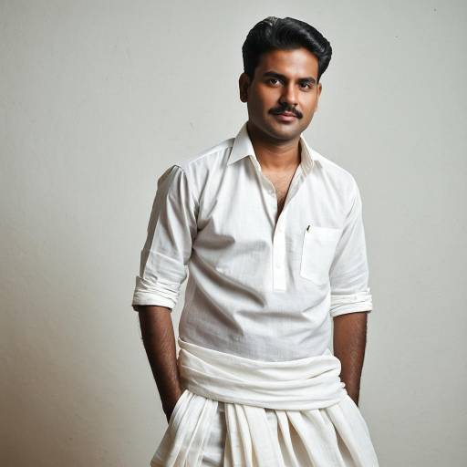 South Indian Man in Traditional White Dhoti and Shirt