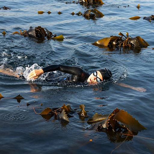 Lone Swimmer in Kelp Forest