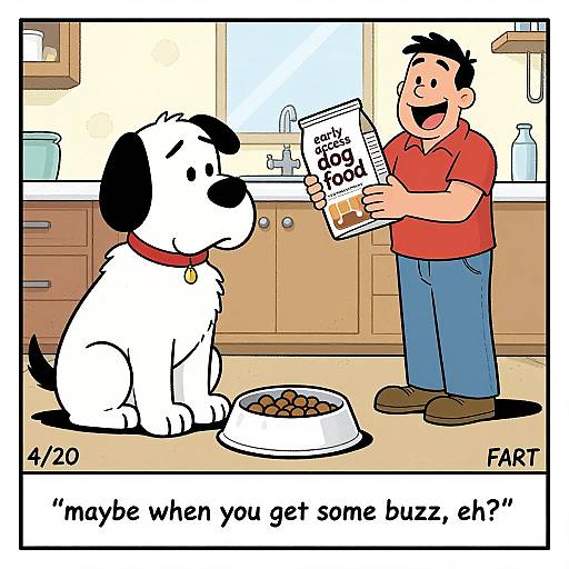 Cartoon: Man in red shirt reads 