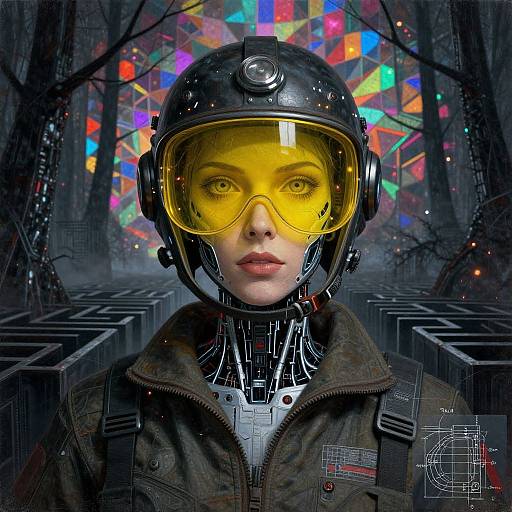 Futuristic Woman Android in Maze