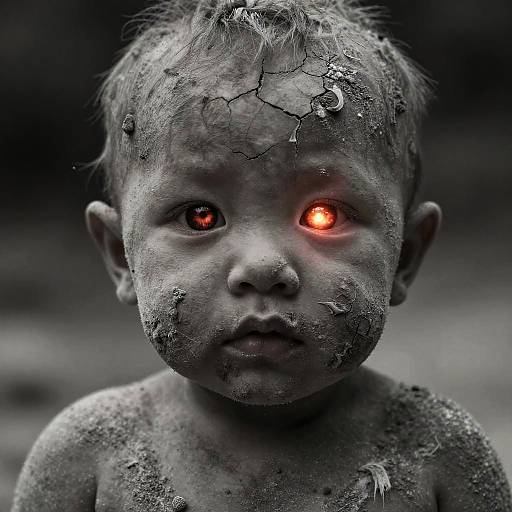 Ashen Baby with Glowing Ember Eyes