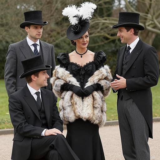 Victorian Group in Formal Attire Outdoors