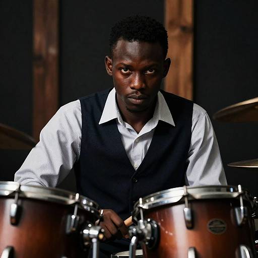 Portrait of Young Black Drummer in Focus
