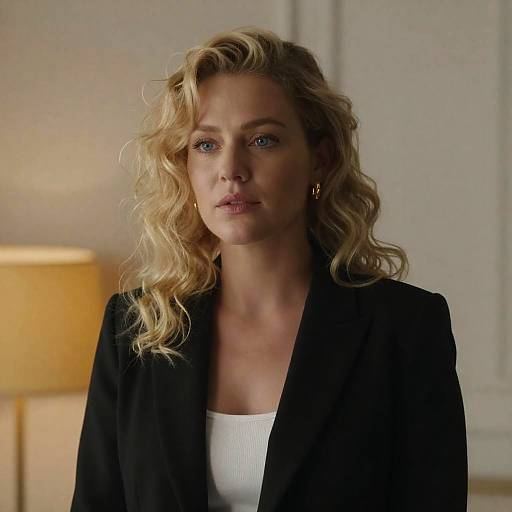 Contemplative Blonde Woman in a Blazer