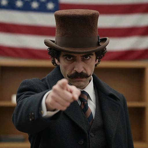 Intense Man in Dark Coat and Hat