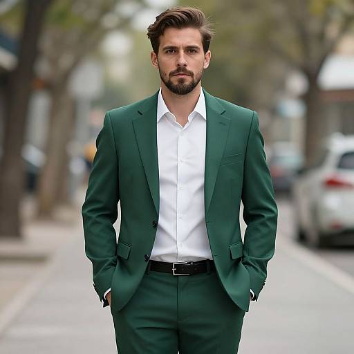 Man in Green Formal Suit Outdoors