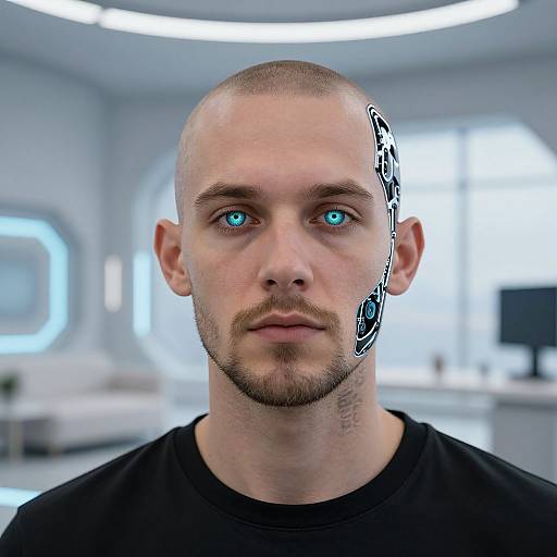 Futuristic Bald Man with Mechanical Implants