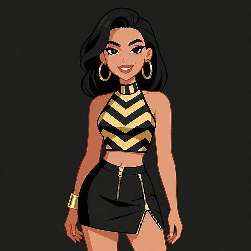 Glam Rock Woman in Black and Gold